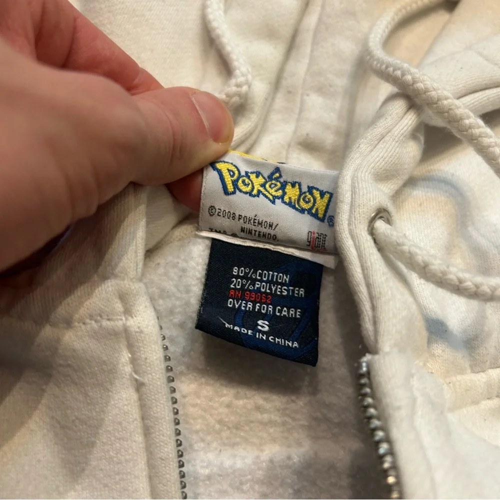 Rare Vintage Pokemon Full Zip Hoodie 2008 Anime Kanto Sz Small White Pikachu - Picture 3 of 8